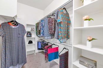 Walk-in closet with colorful clothing display